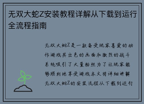 无双大蛇Z安装教程详解从下载到运行全流程指南 无双大蛇Z安装教程详解从下载到运行全流程指南